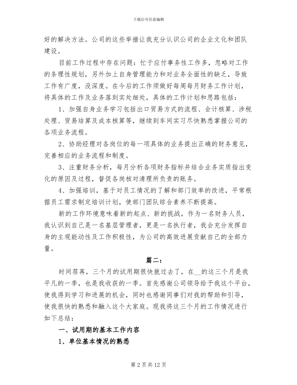 2024年财务试用期三个月工作个人总结_第2页