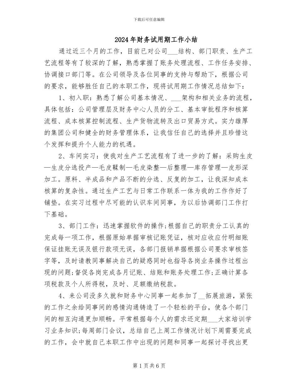 2024年财务试用期工作小结_第1页