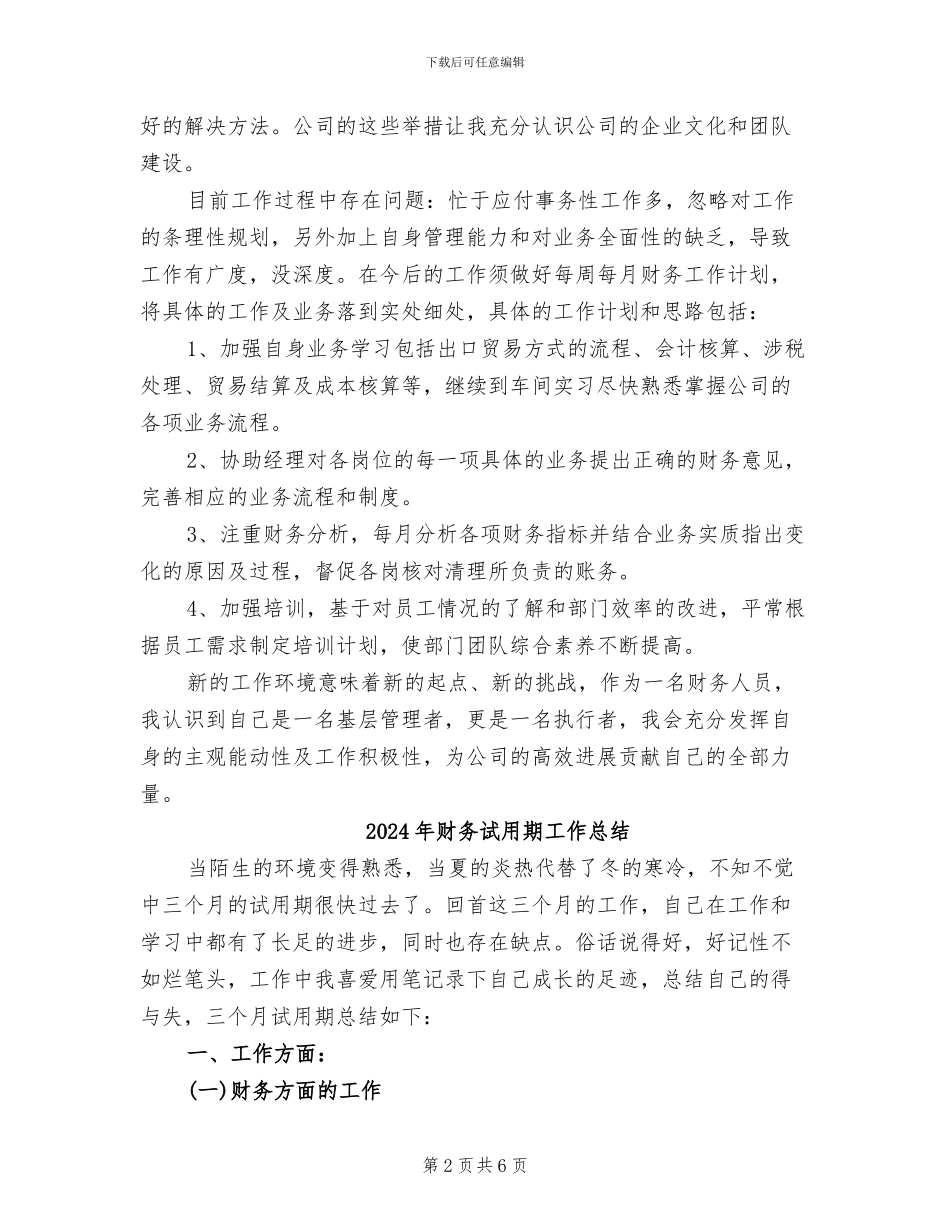 2024年财务试用期工作小结_第2页