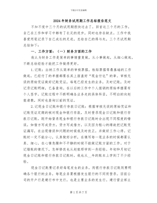 2024年财务试用期工作总结报告范文