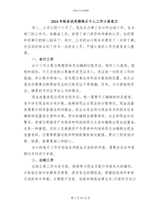 2024年财务试用期转正个人工作小结范文