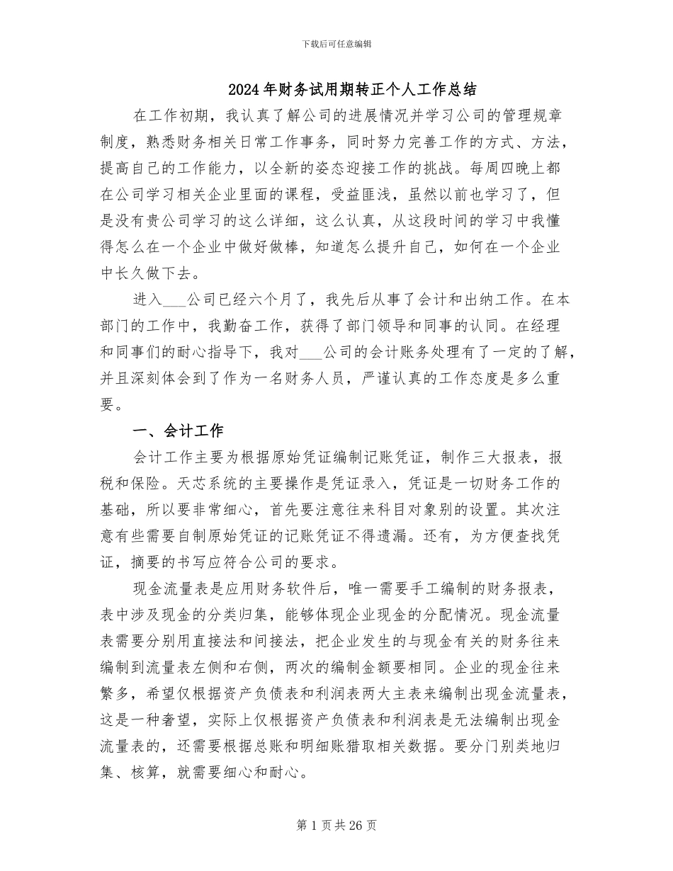 2024年财务试用期转正个人工作总结_第1页