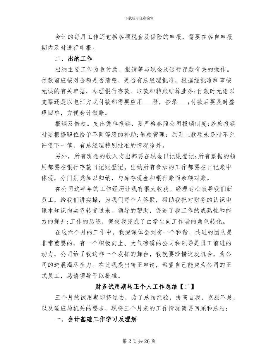 2024年财务试用期转正个人工作总结_第2页