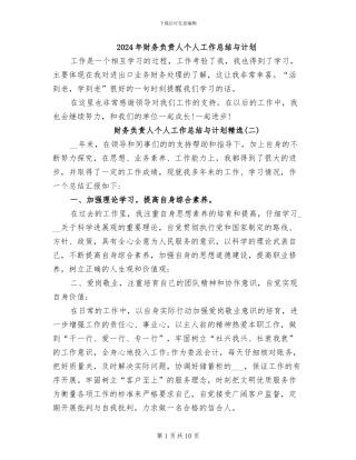2024年财务负责人个人工作总结与计划