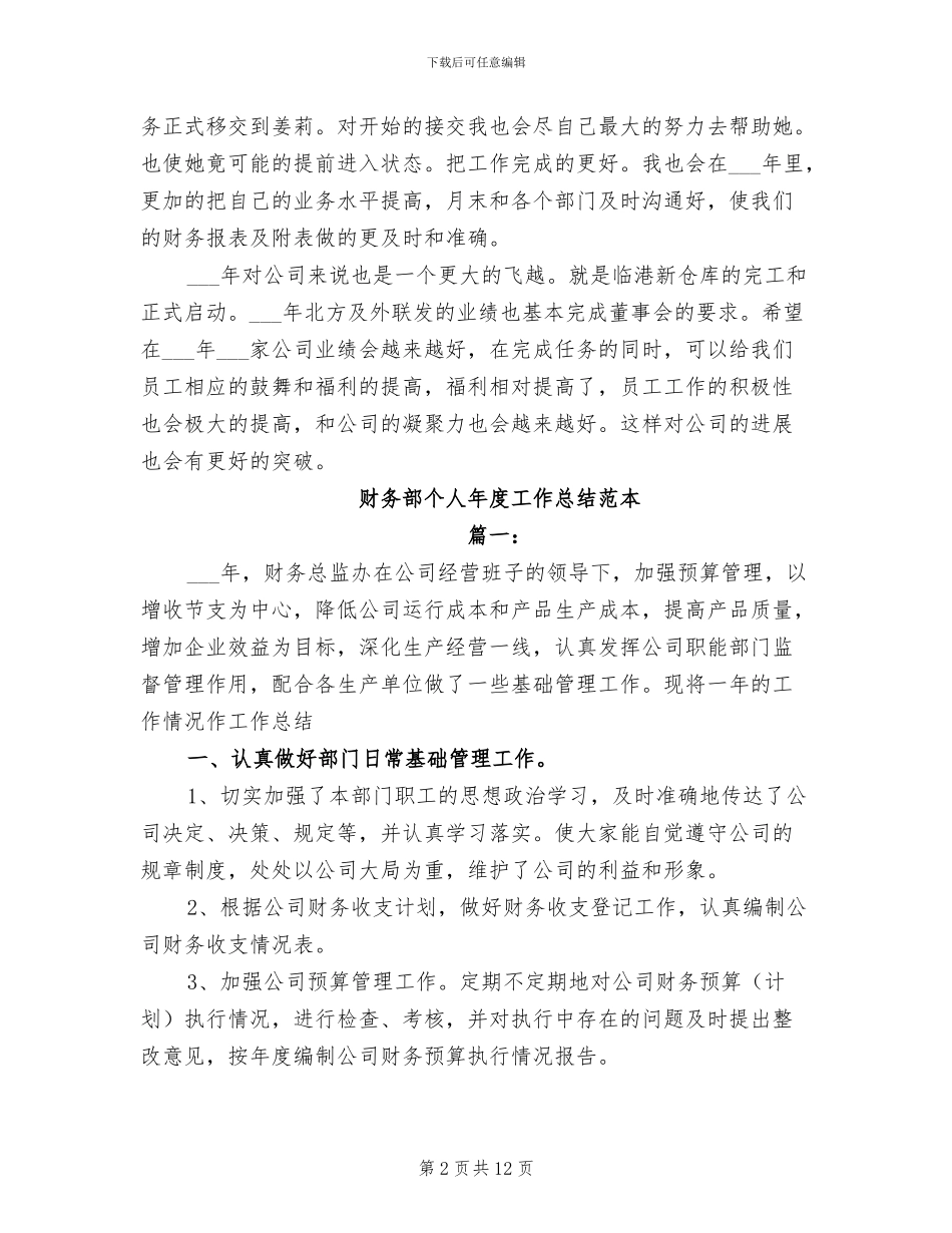 2024年财务部个人年度工作总结报告_第2页