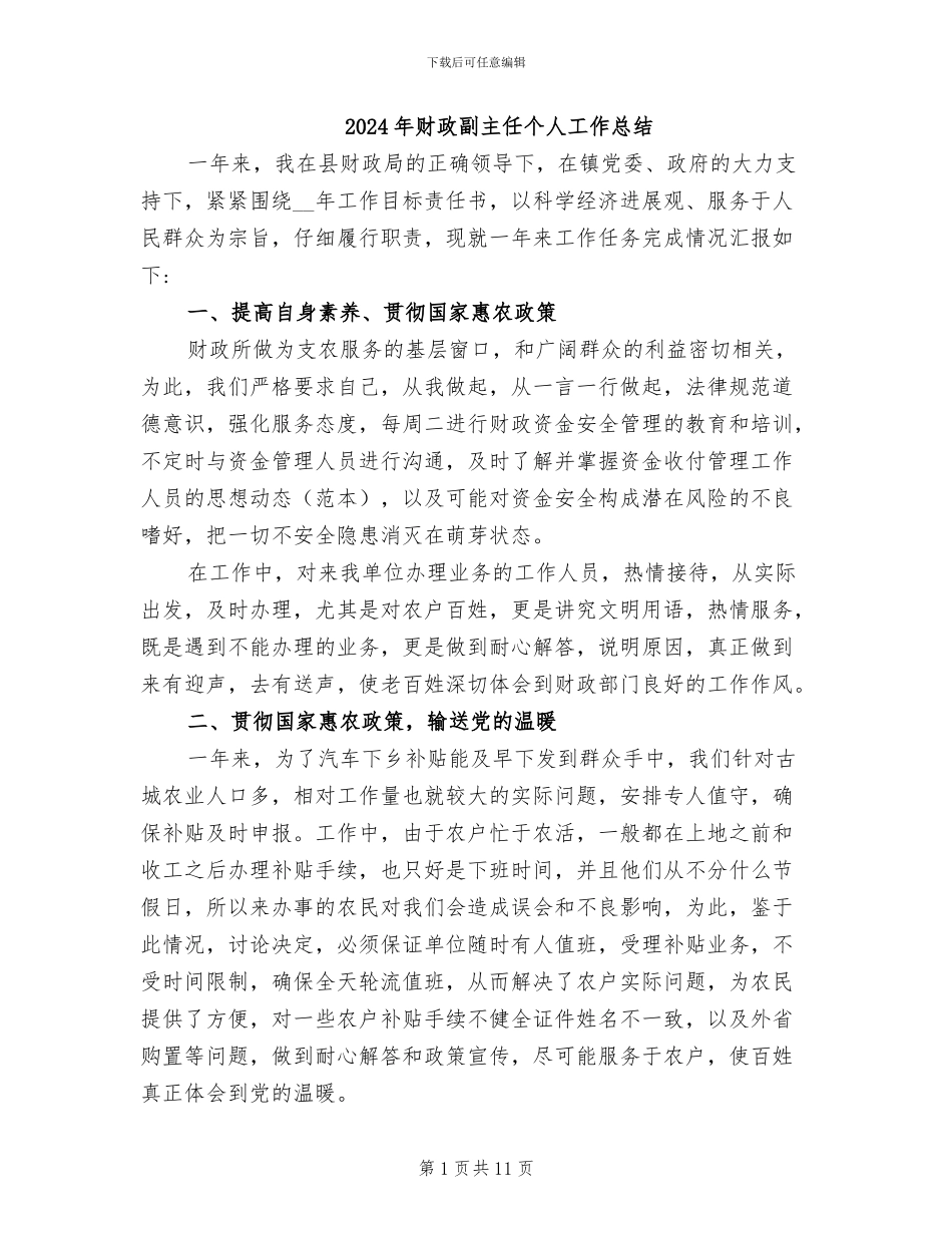 2024年财政副主任个人工作总结_第1页