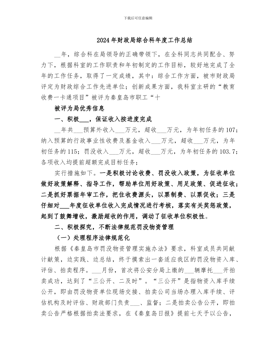2024年财政局综合科年度工作总结_第1页