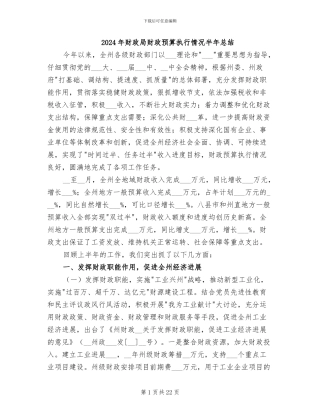2024年财政局财政预算执行情况半年总结