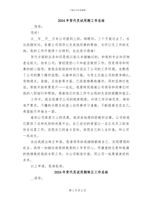 2024年货代员试用期工作总结
