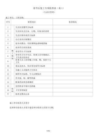 春节后复工专项检查表