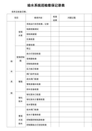 设施维护保养记录簿表