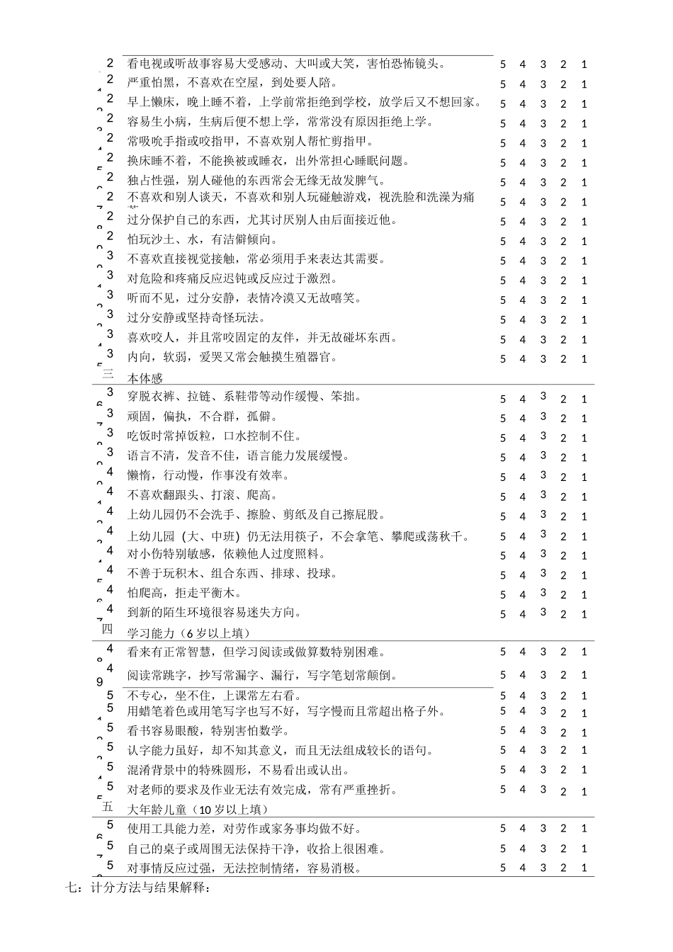 (完整word版)儿童感觉统合能力发展评定量表_第2页
