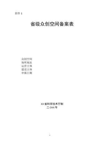 XX省XX众创空间申报材料