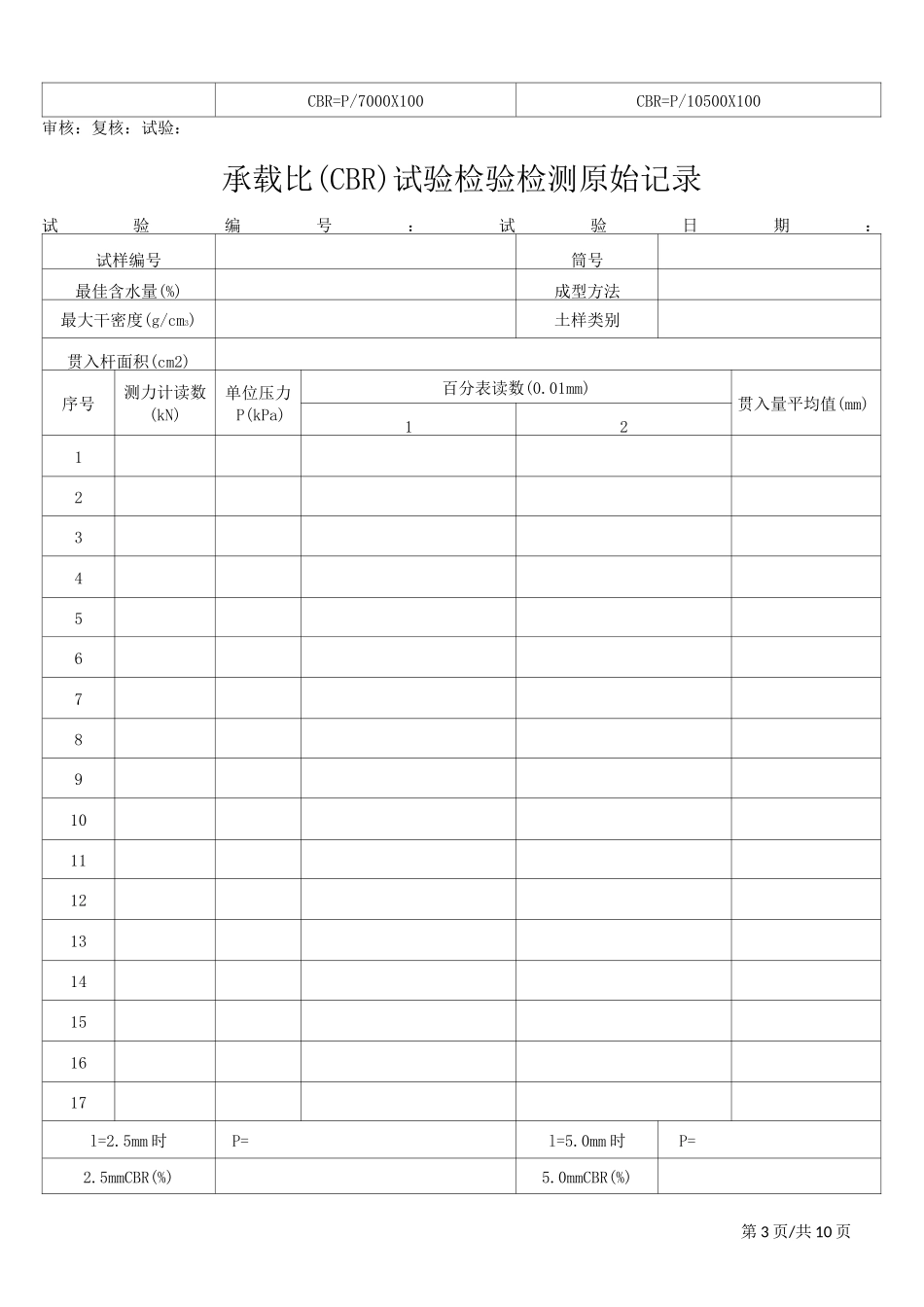 承载比(CBR)试验检验检测原始记录._第3页