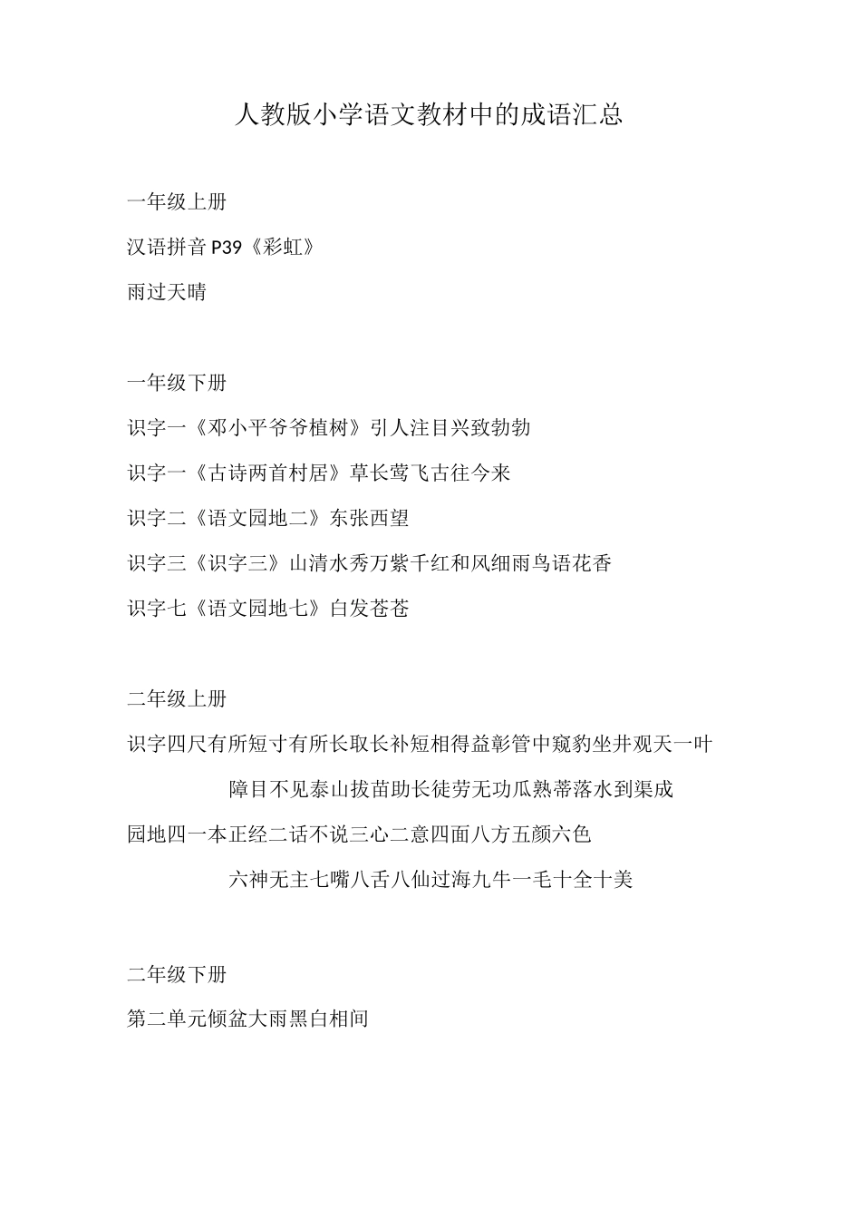 (初稿)人教版小学语文教材中的成语汇总_第1页