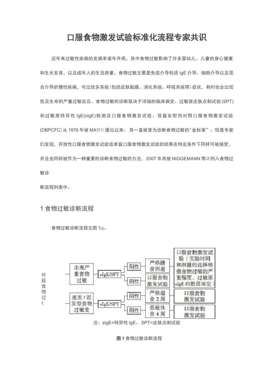 口服食物激发试验标准化流程专家共识_第1页