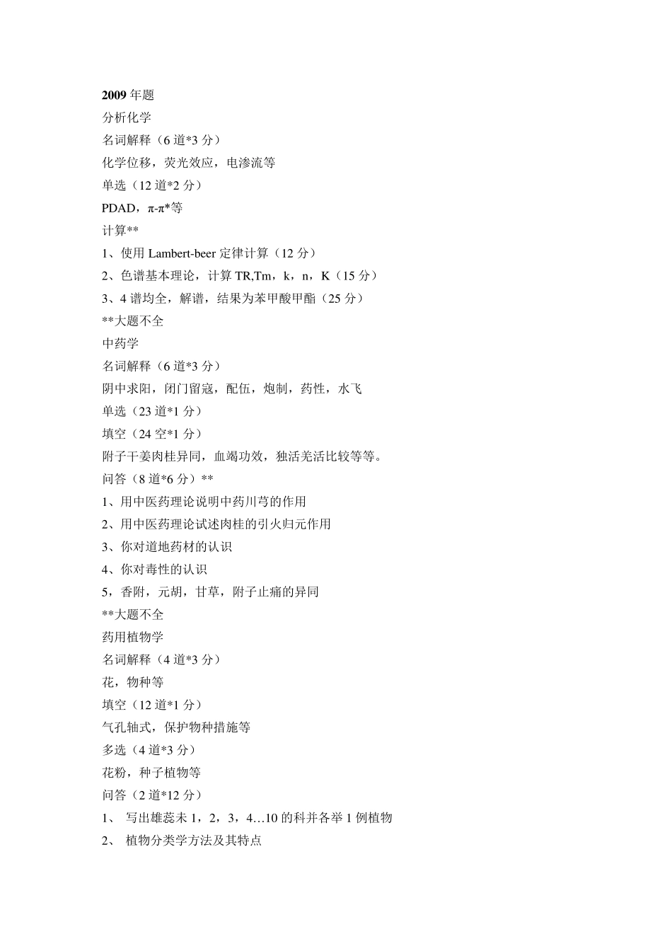中国中医科学院中药综合4年真题_第1页