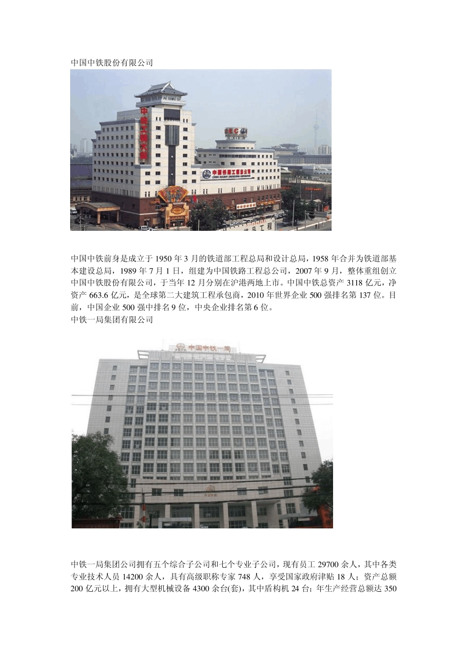 中国中铁管内各单位汇总_第1页