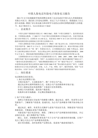 中国人保电话车险电子商务实习报告