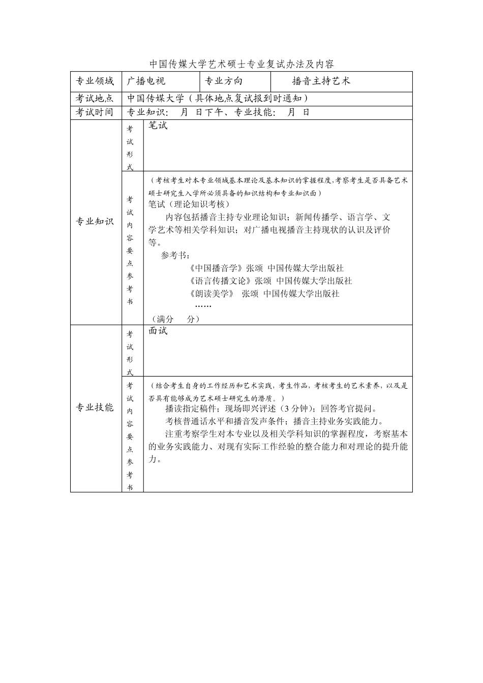 中国传媒大学艺术硕士专业复试办法及内容_第1页