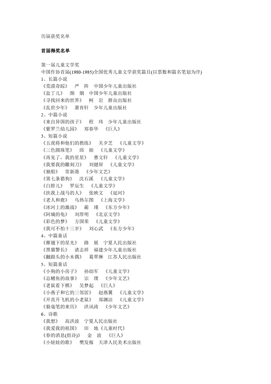 中国儿童文学获奖作品_第1页