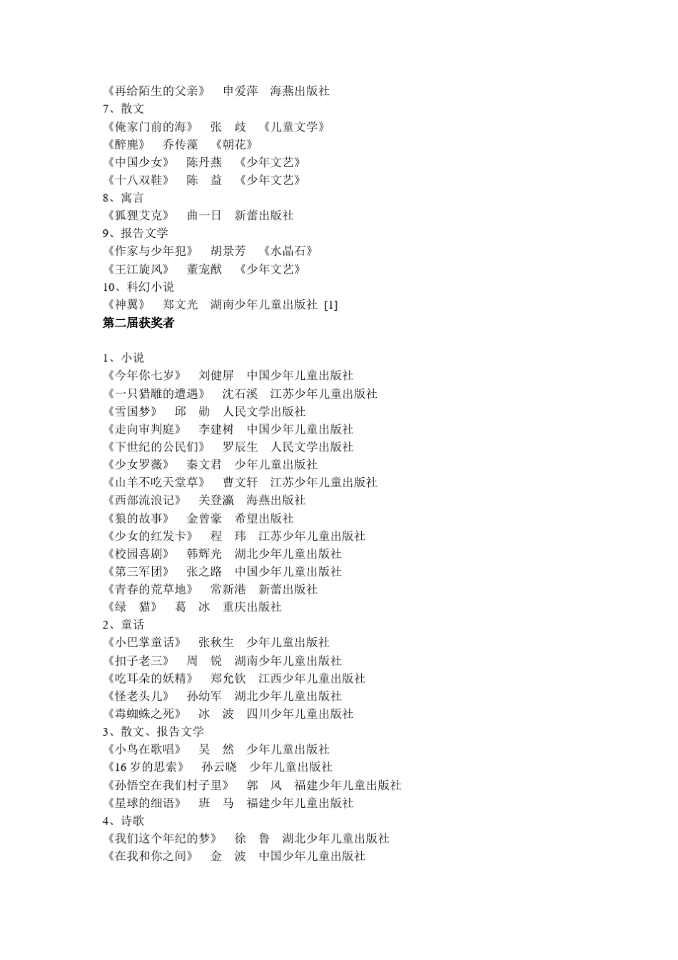 中国儿童文学获奖作品_第2页