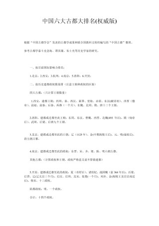 中国六大古都大排名(权威版)