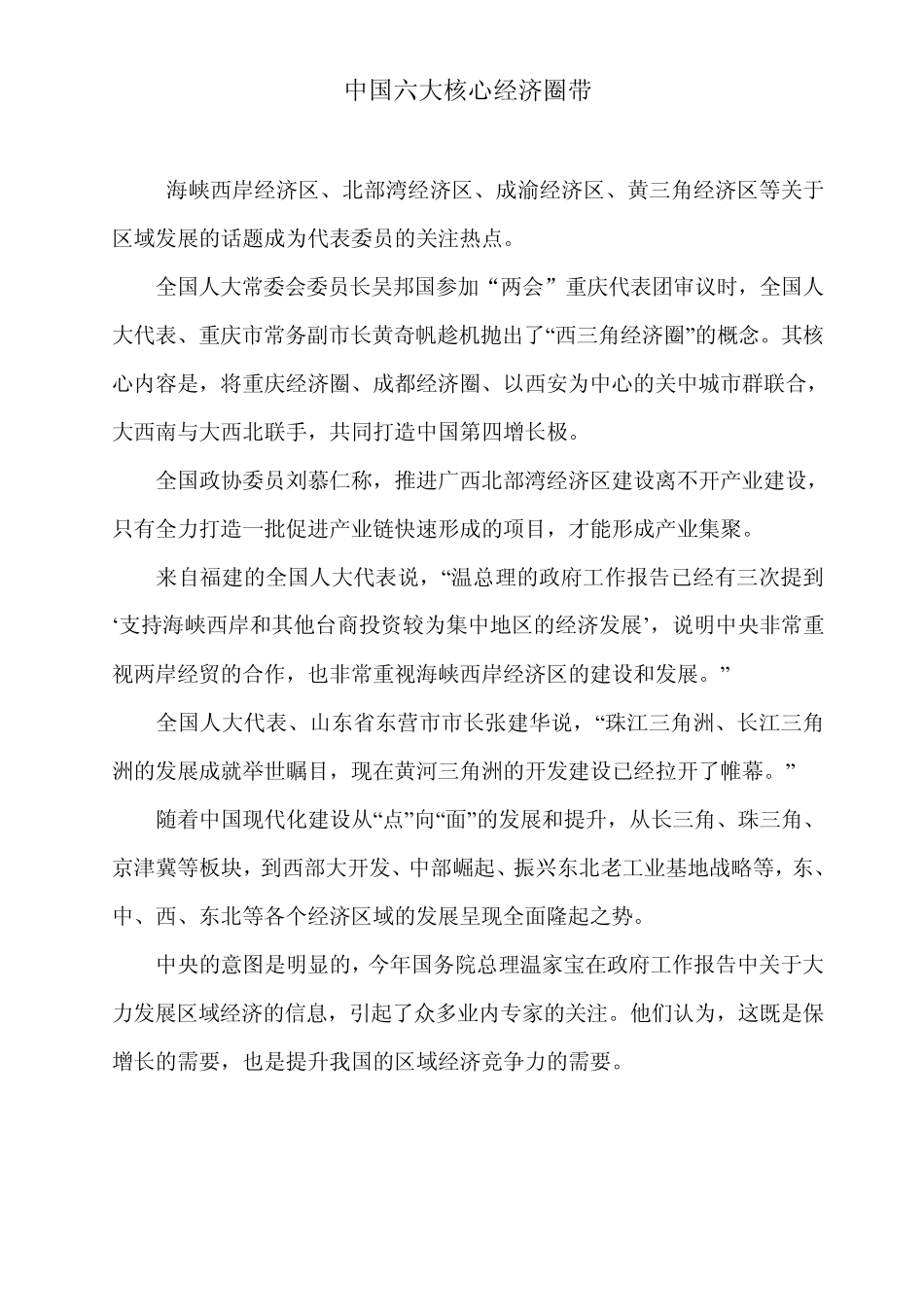 中国六大核心经济圈带_第1页