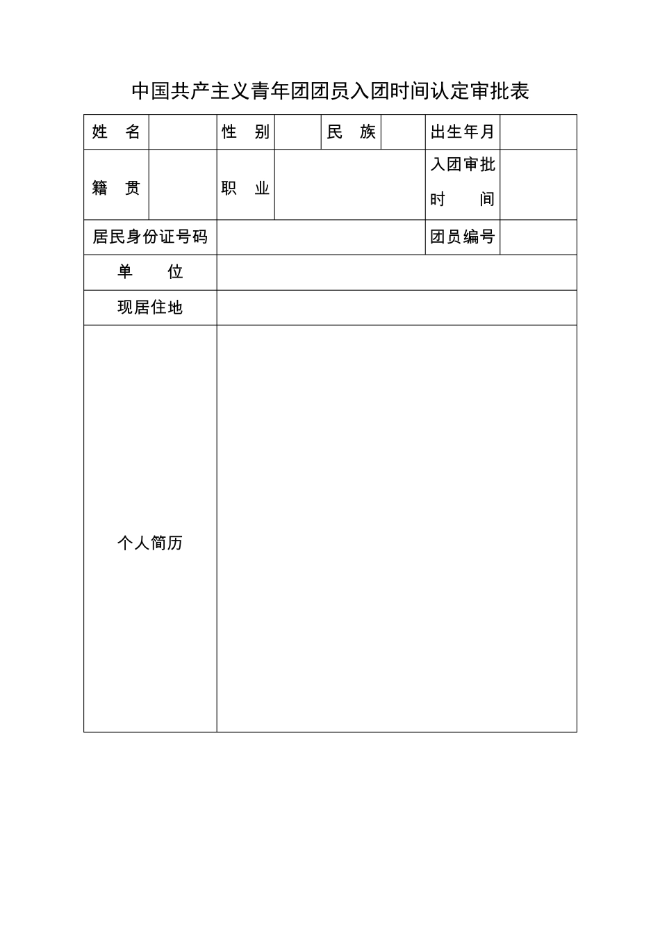 中国共产主义青年团团员入团时间认定审批表_第1页