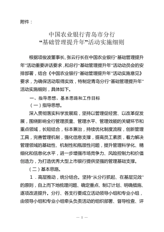 中国农业银行青岛市分行“基础管理提升年”活动实施细则