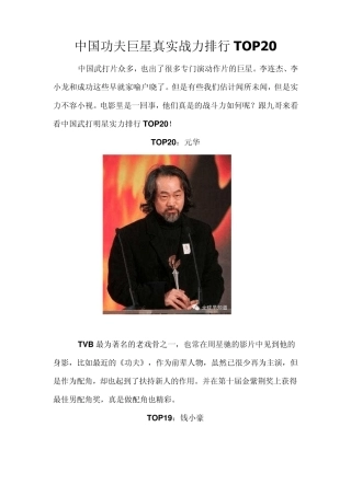中国功夫巨星真实战力排行TOP20