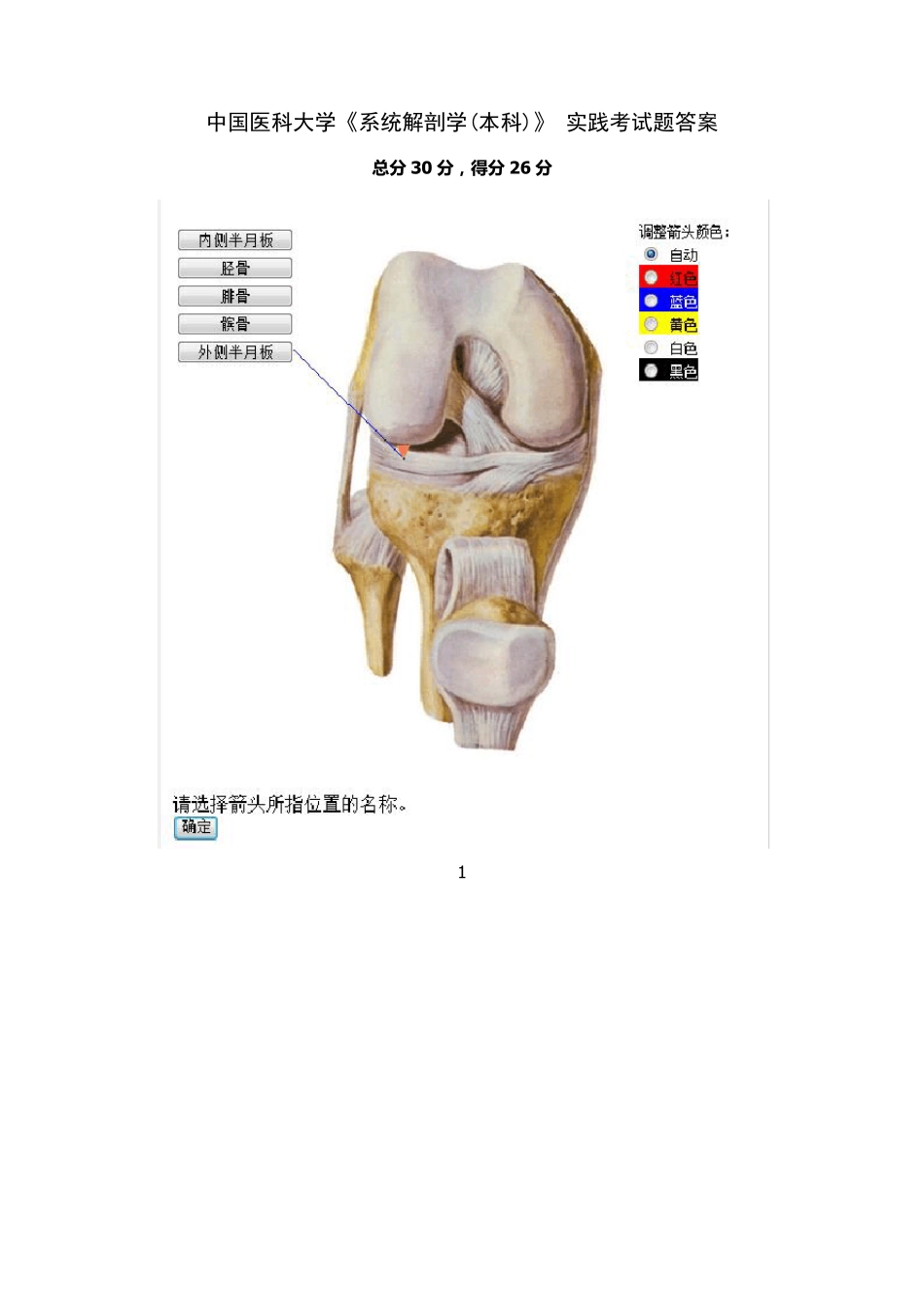 中国医科大学《系统解剖学(本科)》实践考试题答案_第1页