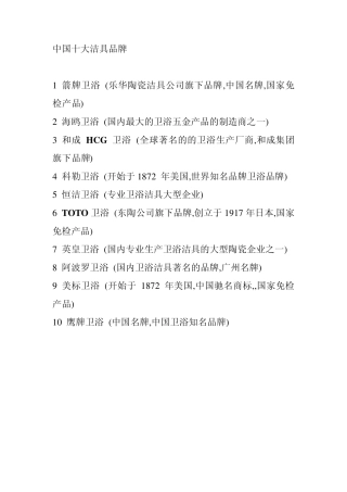中国十大卫浴洁具品牌