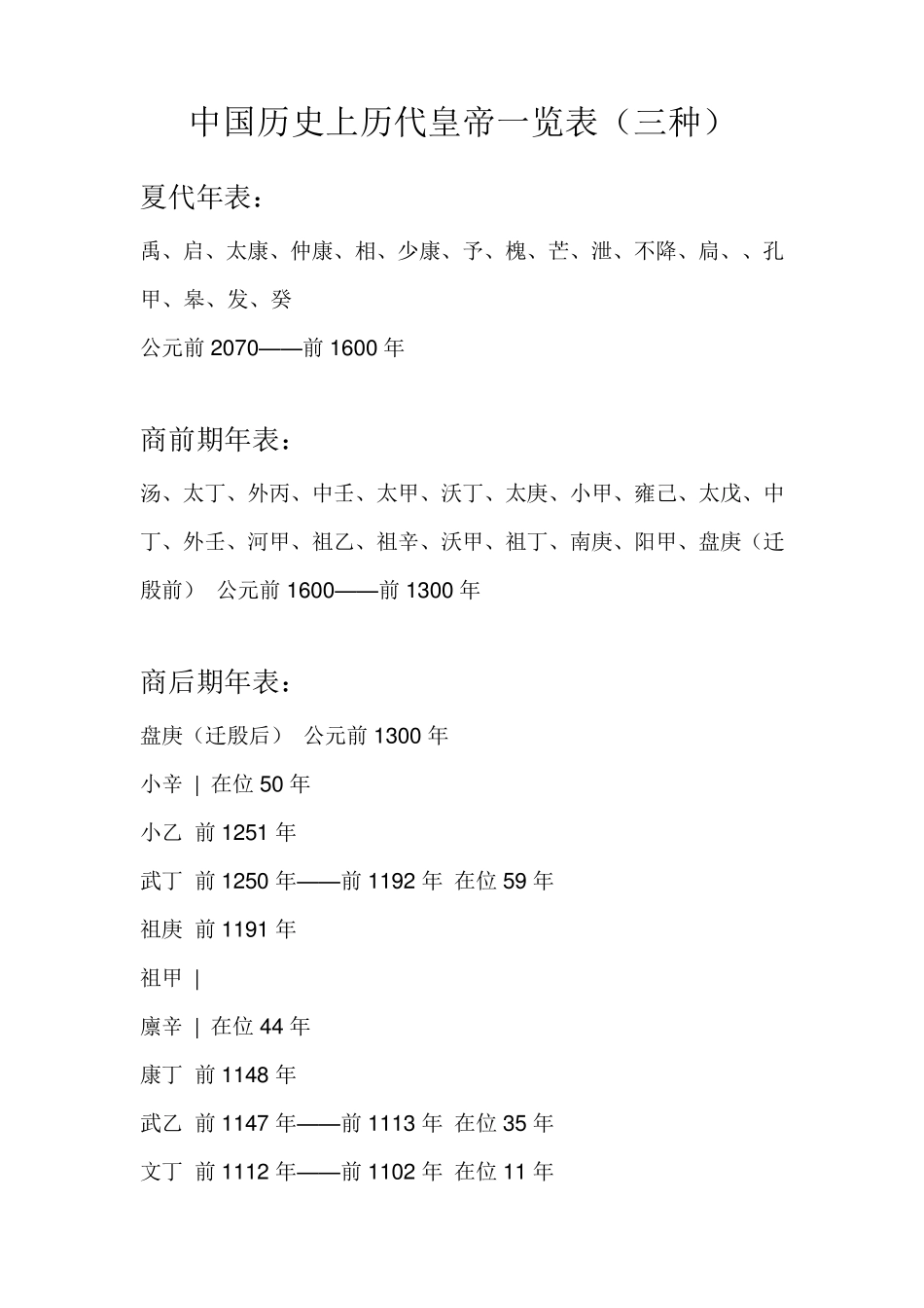 中国历史上历代皇帝一览表(三种)_第1页