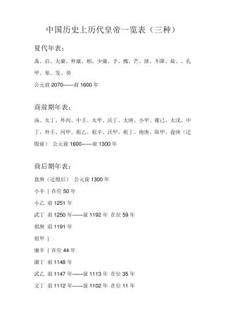 中国历史上历代皇帝一览表(三种)