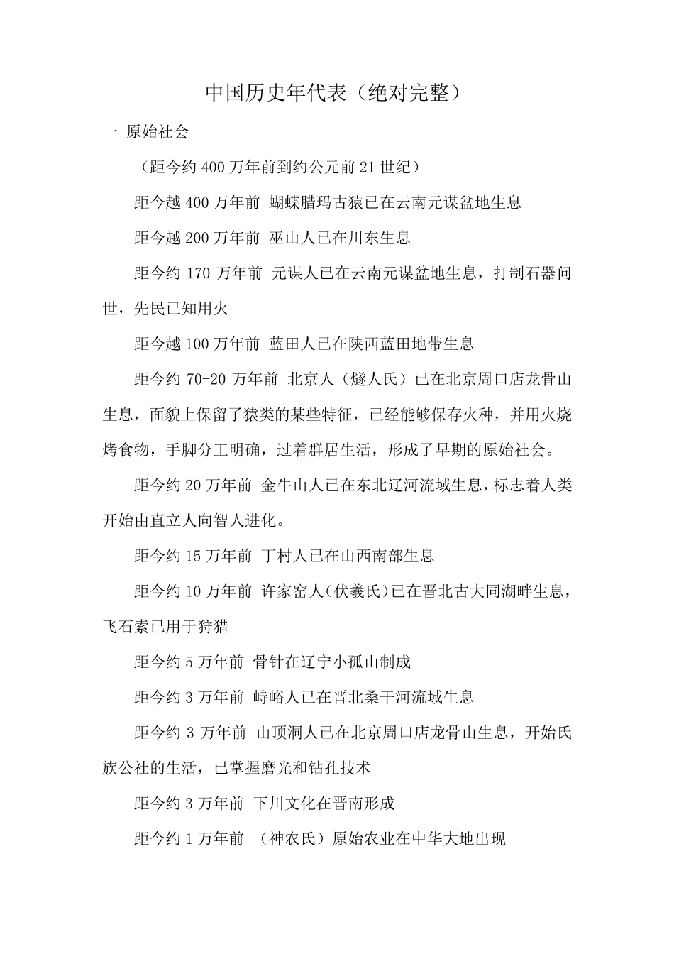 中国历史年代表(绝对完整)_第1页