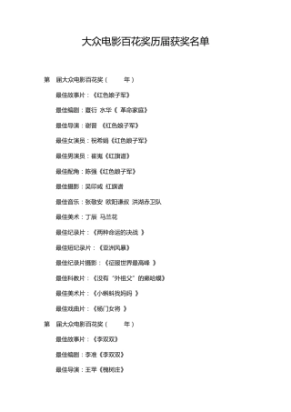 中国历届百花奖获奖影片