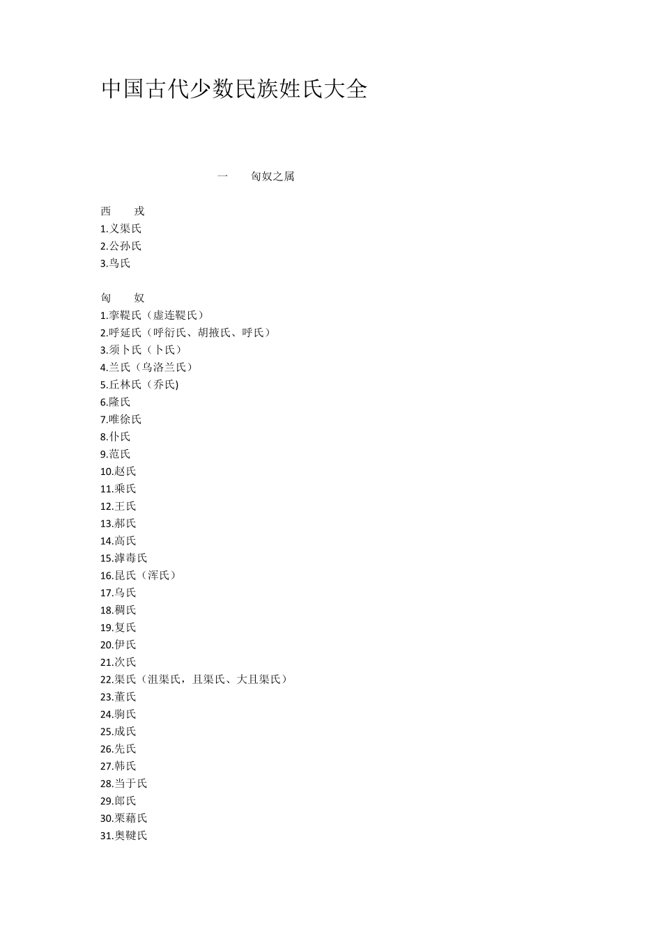 中国古代少数民族姓氏大全_第1页