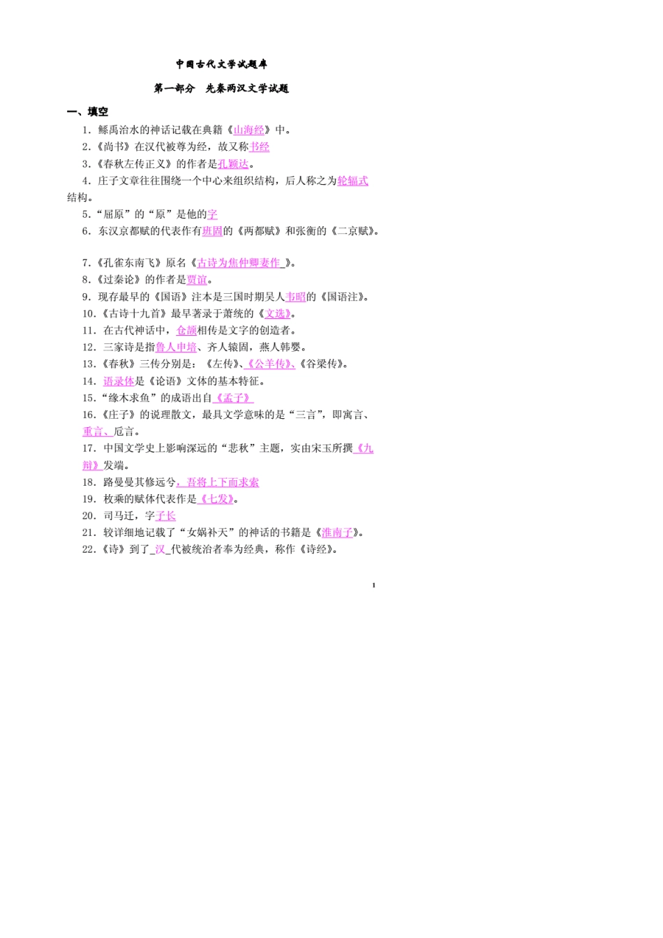 中国古代文学试题库_第1页