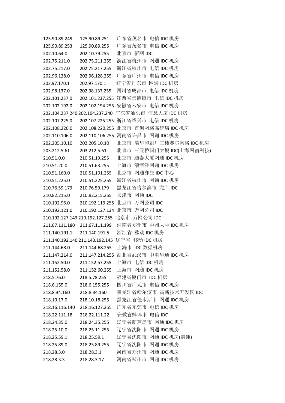 中国各大IDC机房IP段_第3页
