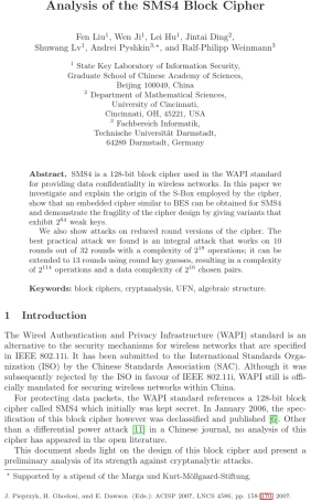 中国商用密码SMS4的分析