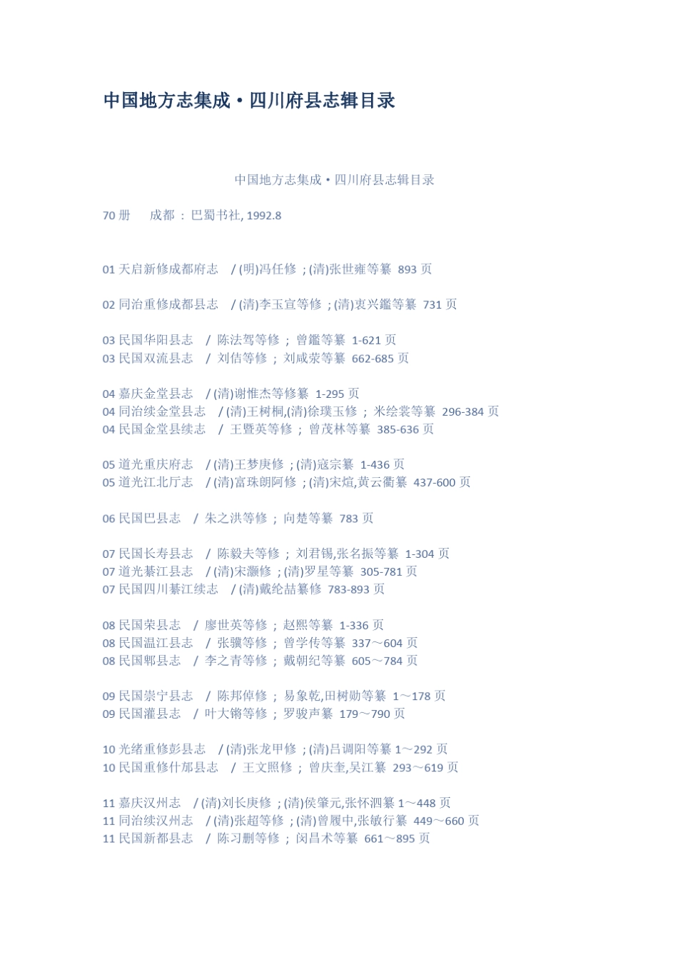 中国地方志集成四川府县志辑目录_第1页