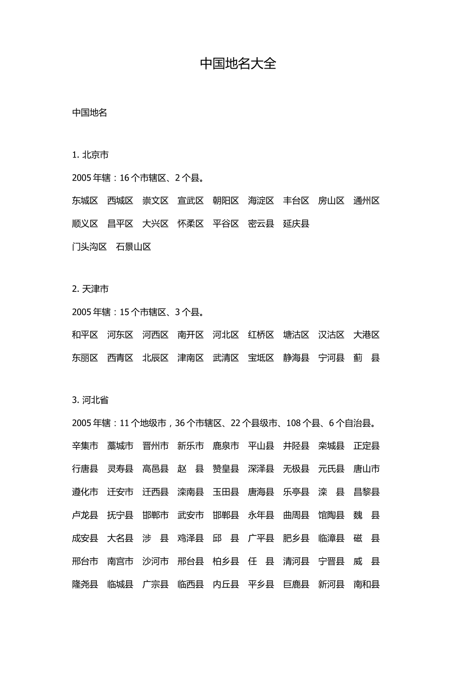 中国城市地名大全_第1页