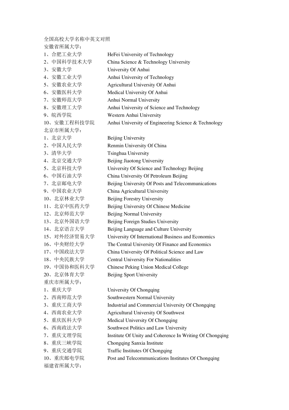 中国大学英文名称_第1页