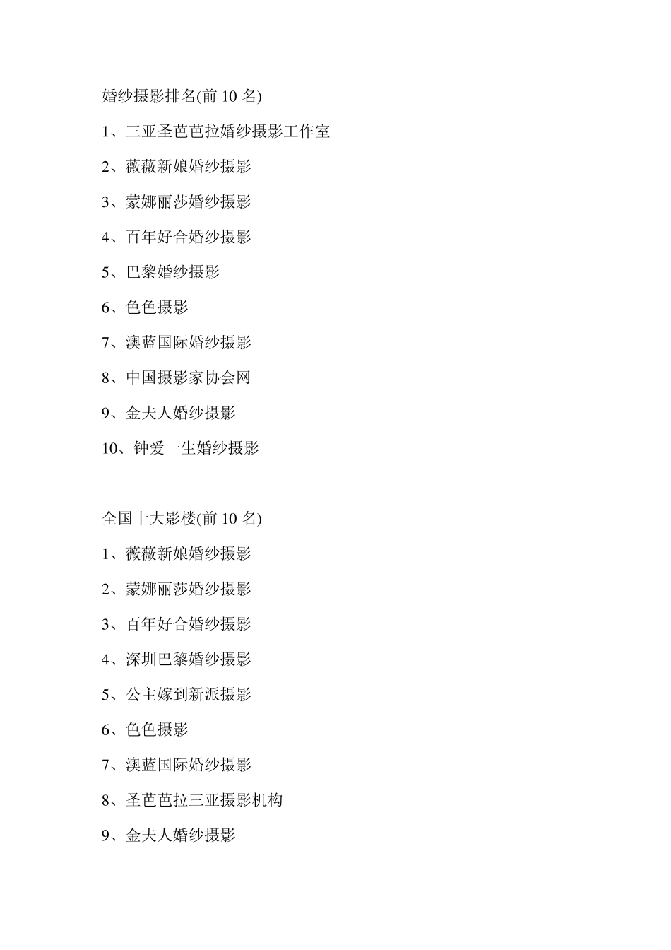 中国婚纱摄影最具口碑排名+中国婚纱摄影工作室排名+中国婚纱摄影网站排名_第3页