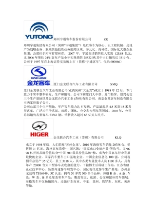 中国客车企业大全