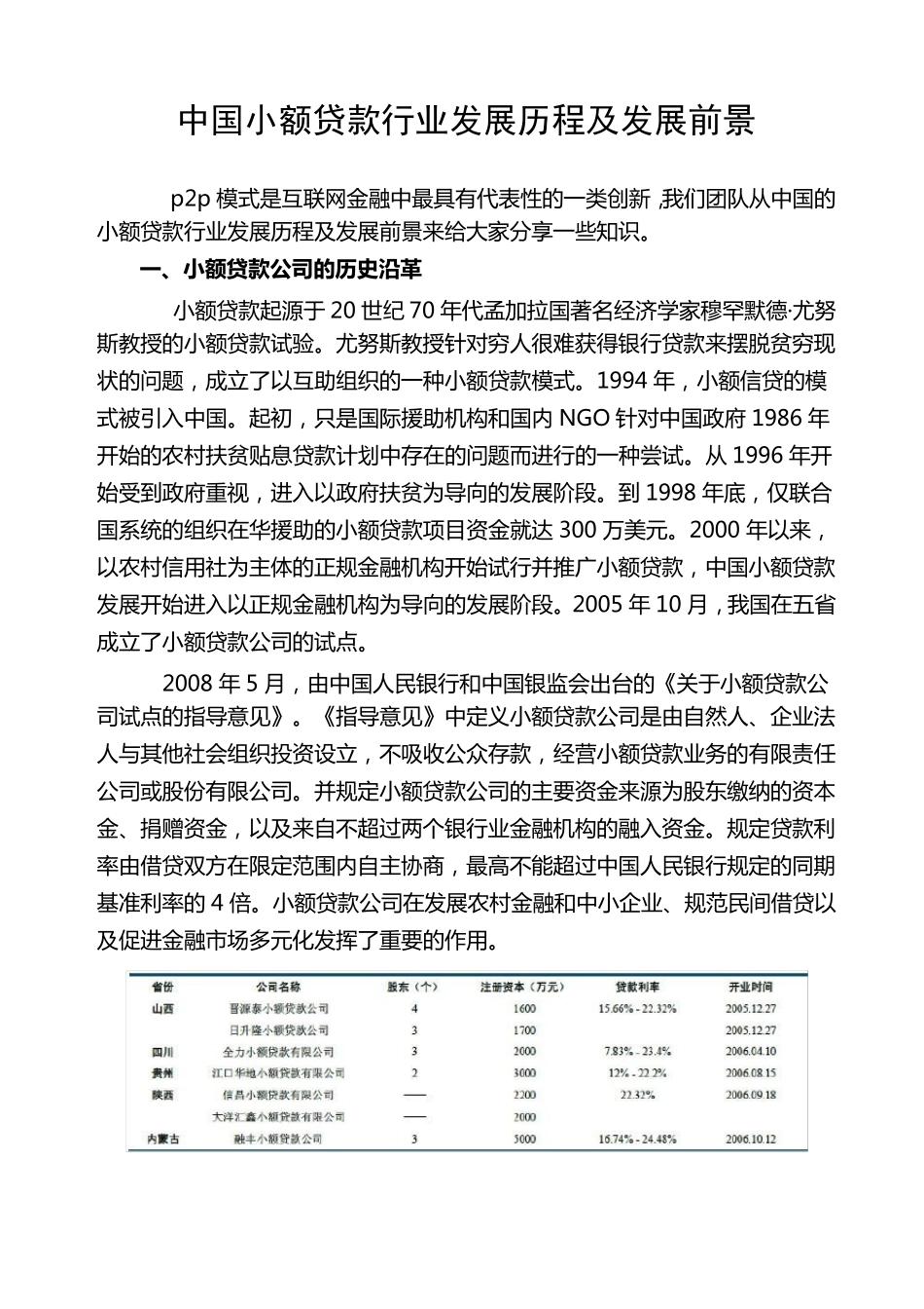 中国小额贷款行业发展历程及前景_第1页
