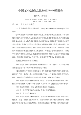 中国工业制成品比较优势分析报告