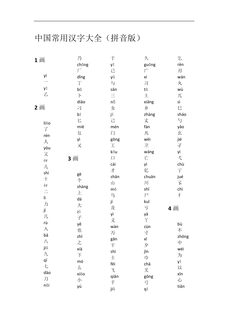 中国常用汉字大全(拼音版)_第1页