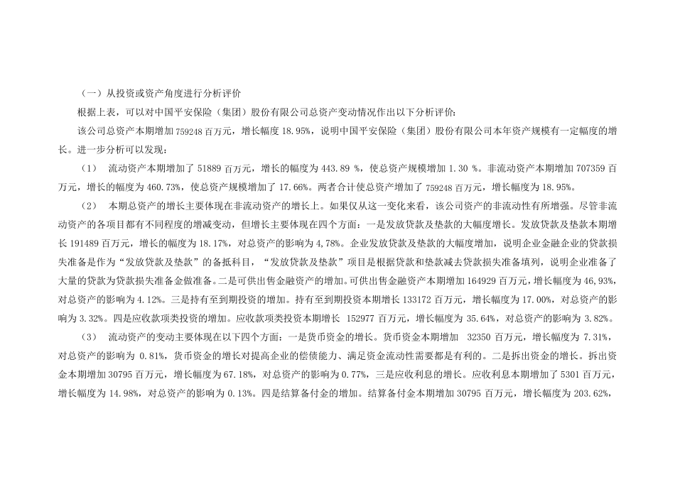 中国平安公司资产负债表分析_第1页
